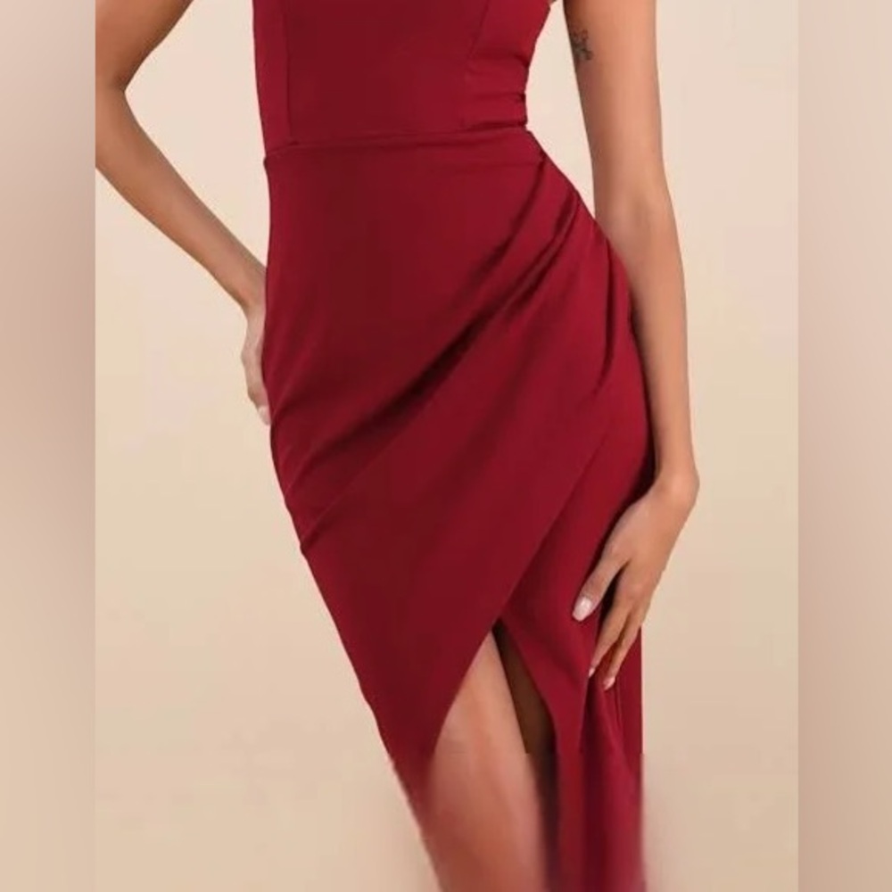 Burgundy wine hello Molly split front wrap bottom dress with off shoulder NWT 12